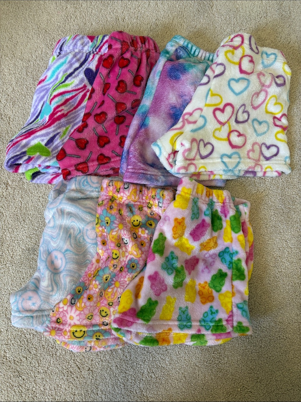 Cozy Plush Girls Shorts Bundle - Multicolor Heart, Gummy Bear & More size M/L